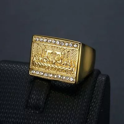 Hip Hop Square Stainless Steel Casting Mens Ring 18k Real Gold Plated Jewelry • $12.59