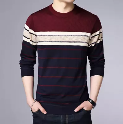 TRANDY FASHION    Men's Sweater Stripe Knitwear Pullover Long Sleeve Sweater . • $37.38