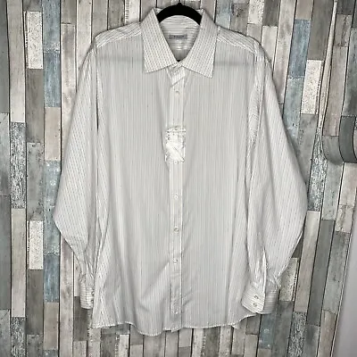 Burberry London White Button Down Dress Shirt Blue Black Gold Pin Strips. • $0.99