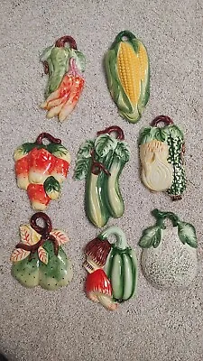 9 Vintage Ceramic Fruit & Vegetable  Plaques Wall Hanging Country Kitchen Decor  • $17.99