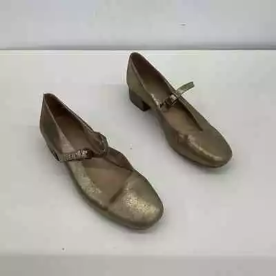 Madewell Gold Leather Ballet Mary Jane Flats Size 7.5 Preowned • $31