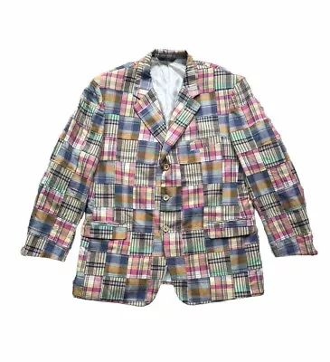 Brooks Brothers Madras Mens 46R Plaid Sport Coat Jacket Blazer Cotton Colorful • $75