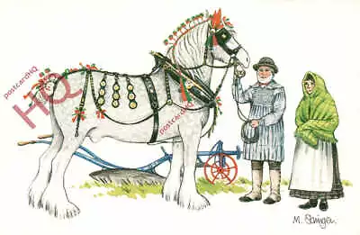 Postcard_ British Folk Costume And Tradition Shire Horse In Plough Harness • £3.49