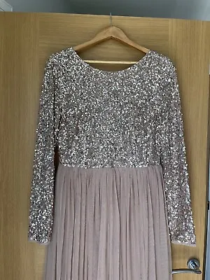 Maya Deluxe Bridesmaid / Prom Dress. V-Back. Maxi. Sequin.  Long Sleeves. BNWT • £99