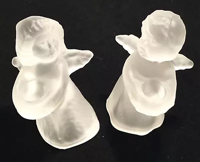 Vintage Candle Holders Pairs Frosted Glass Boy Girl Angel Small 3  Tall • $3.50