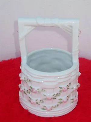 Vintage Ceramic Basket White And Pink Planter Shabby Cottage • $12.98