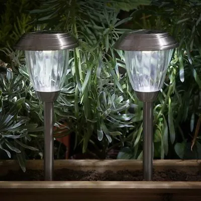 Cole & Bright 4pc Stainless Steel Dual Power Marker Garden Lights Auto On/Off • £21.99