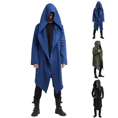 Men Gothic Hooded Coat Cardigan Cape Long Sweatshirt Jacket Trench Cloak • $24.65