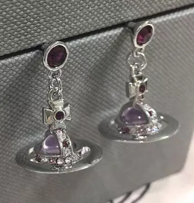 Vivienne Westwood Tiny Orb Earrings Purple Stone Silver Jewelry Outlet Authentic • $88.99