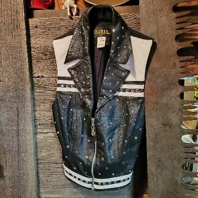 Isabel USA Black And White Jeweled Leather Vest Size XS • $38