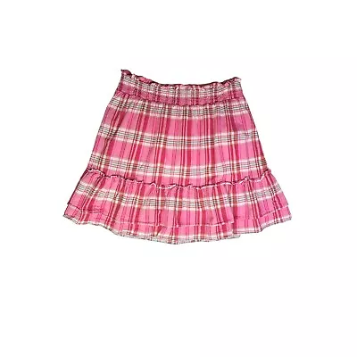 J. Crew Factory S Pink Plaid Ruffle Mini Skirt Tiered Elastic Waist BP798 • $17.09