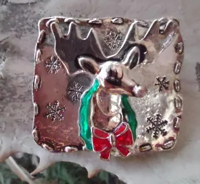 VTG RARE Christmas Moose Brooch ReinMoose Snowflakes Silver-Toned Unusual Cute! • $18.75