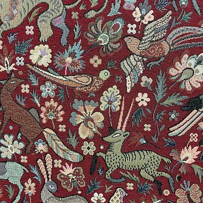 £1.99 • Buy Tudor Forest Tapestry Fabric Red Weave Vintage Jacquard Upholstery Cushion