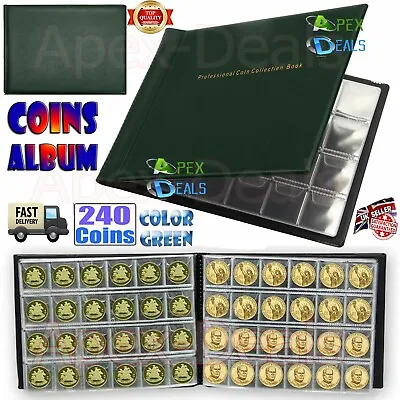240 Coin Album Penny Money Storage Book Case Collection Collecting Holder Folder • £4.79