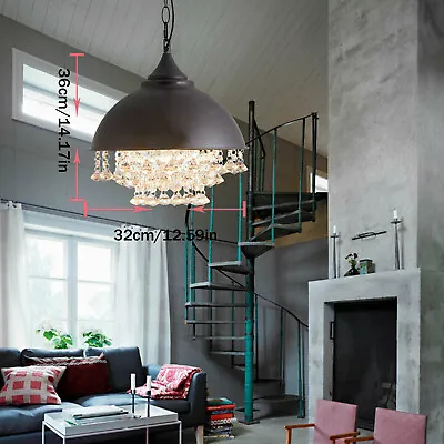 Vintage Crystal Chandelier Industria Iron Pendant Light Ceiling Light Fixture • $54.32