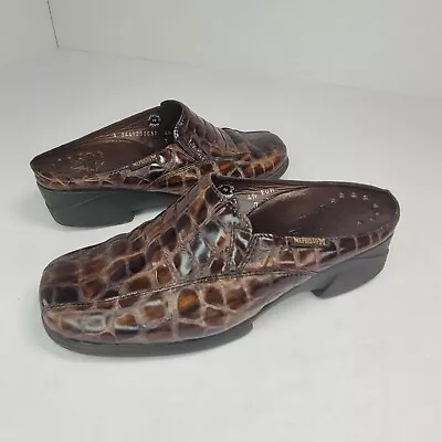 Mephisto Clog Womens Air-Jet Brown Croc Print Leather Mules Shoes Sz 7 Slip On • $37.97