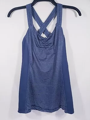 Marika Active Women's Top Size Small Blue Striped Criss Cross Back • $10.97