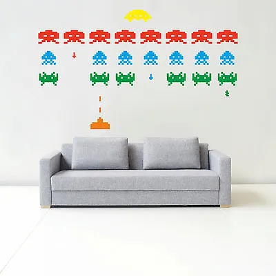 SPACE INVADERS RETRO Wall Sticker Kit- Bedroom Gaming Video Kids Arcade • $18.48