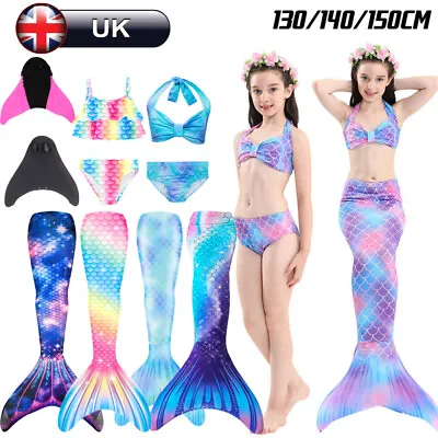 Kids Mermaid Tail With Monofin Swimmable Bikini Set Swimsuit Swimming Costume UK • £11.65