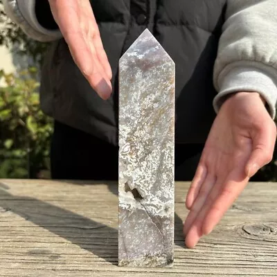 1.4LB 7.6  Natural Moss Agate Geode Point Crystal Tower Obelisk Healing Gift MS • $55