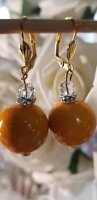 Artisan 20mm  Miriam Haskell 1950s Rare Japanese Amber  Cotton  Pearl Earrings  • $7.77