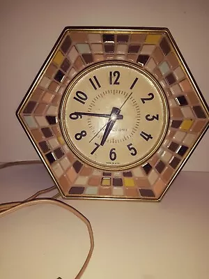 MCM 1950s GE Kitchen Wall Clock Model 2118 Mosaic Faux Tile *Works* • $21.95