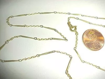 VINTAGE BRASS TWISTED BAR & CABLE 1mm. THIN DECO 25  CHAIN NECKLACE W835 • $0.99
