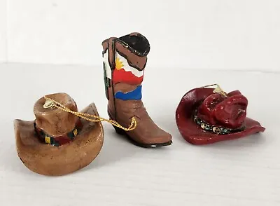 Cowboy Christmas Ornaments Lot Of 3 Resin Boot Hats Country Western RAZ  • $17