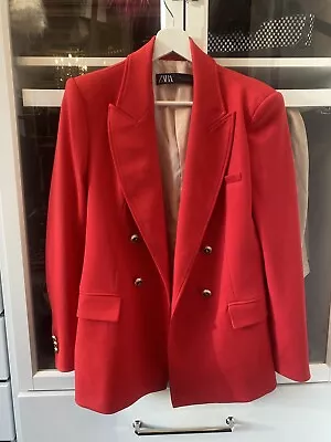 Zara Double Breasted Blazer Red M 2023 Nautical Spring NEVER WORN • $75