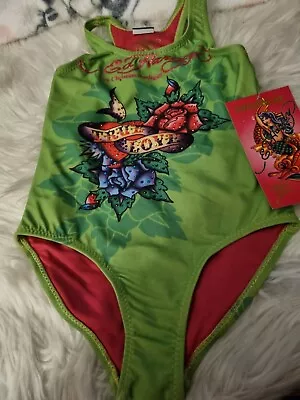 Girls  Genuine Ed Hardy  Designer  Stunning Swimsuit  Age  5/6 Bnwt New • £9.99