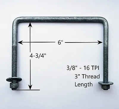 Square U-Bolt 6  X 5  3/8  16 TPI Galvanized W/nuts And Washers - 6 Pack • $32.99
