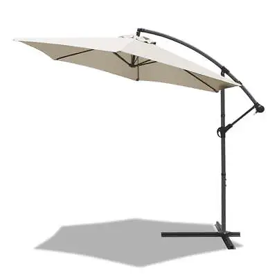 VOUNOT 3m Cantilever Garden Parasol Banana Patio Umbrella Crank Handle Beige • £78.99