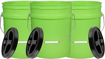 5 Gallon Food Grade Lime Buckets BPA Free With  Screw On Lids (Pack Of 3) • $49.77