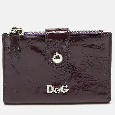 D&G Plum Patent Leather Double Zip Bifold Flap Wallet • £99.11