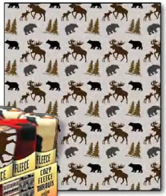 New Outdoors Moose Bear Fleece Throw Gift Blanket Reversible Rustic Cabin Decor • $21.57