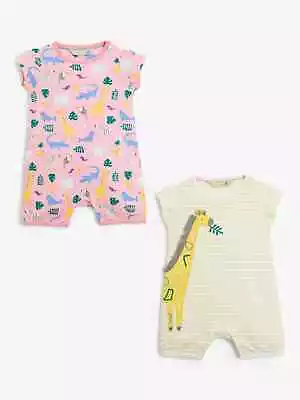 Baby Girls John Lewis 2 Pack Rompers Organic Cotton Pink Giraffe Applique NEW • £5.95