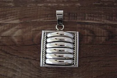 Native American Indian Jewelry Sterling Silver Ribbed Pendant By Thomas Charley • £160.20