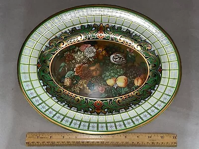 Vintage Green Border Daher Decorated Ware Flower Oval Tin Metal Dish Tray • $14.38