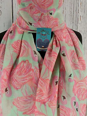 £10.25 • Buy Dancing Flamingos Scarf - Mint Green Hot Pink - Cute Animal -gift Wrap Option