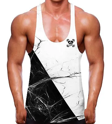 £17.87 • Buy Shredded White Black Stringer Vest Workout Crossfit Men Gym Wear Muscle Top Race