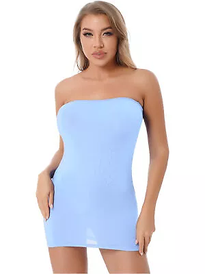 Womens Sexy Mesh See-through Pencil Dress Mini Bodycon Tube Top Dresses Clubwear • £6.54