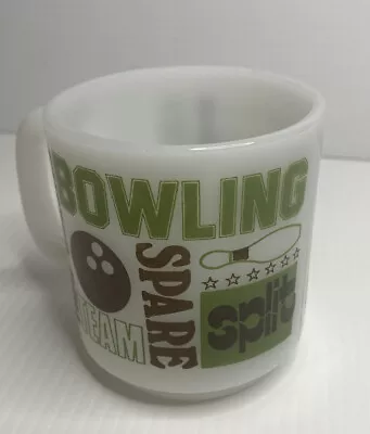 Vintage Glasbake Milk Glass Bowling Words Coffee Mug Cup Spare Strike Gutter MCM • $19.99