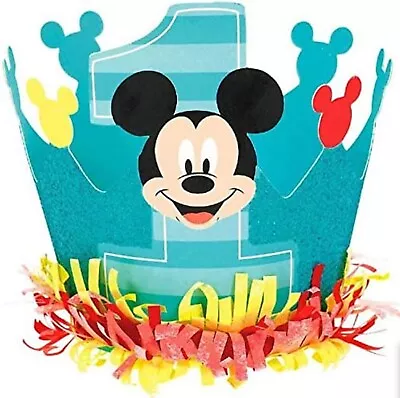 Mickey Mouse Fun To Be One Disney 1st Birthday Party Favor Glitter Paper Crown • $10.77