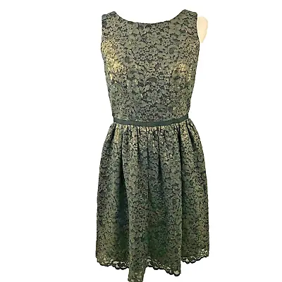 Shoshanna Fit & Flare Lace Dress Womens 8 Gold Black Metallic Floral • $64.97