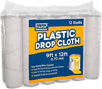 $19.99 • Buy Painters Plastic Drop Cloth  9x12 Feet, Plastic Tarp Dust Cover (12 Pack)