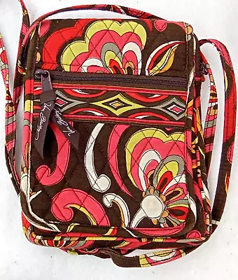 Vera Bradley Puccini Crossbody Bag Purse Hipster Zipper Strap Red Brown Yellow • $21.99