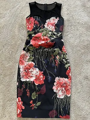 Karen Millen Flower Print Fitted Pencil Evening Dress Size 8 - Worn Once • £22