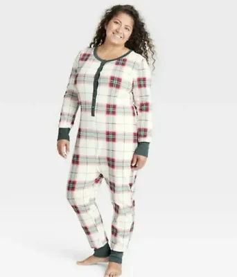 Hearth Hand Magnolia Womens Union Suit Pajamas Red PLAID GREEN  Large • $28