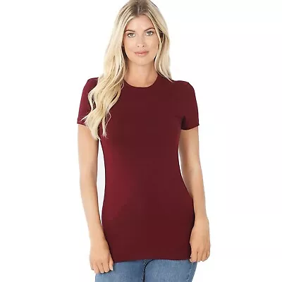 (Zenana) Crew Neck Short Sleeve T Shirt Basic Plain Solid Top Cotton (S-XL) • $9.99