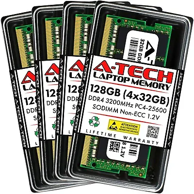 A-Tech 128GB Kit 4x 32GB PC4-25600 Laptop SODIMM DDR4 3200MHz 260-Pin Memory RAM • $249.99